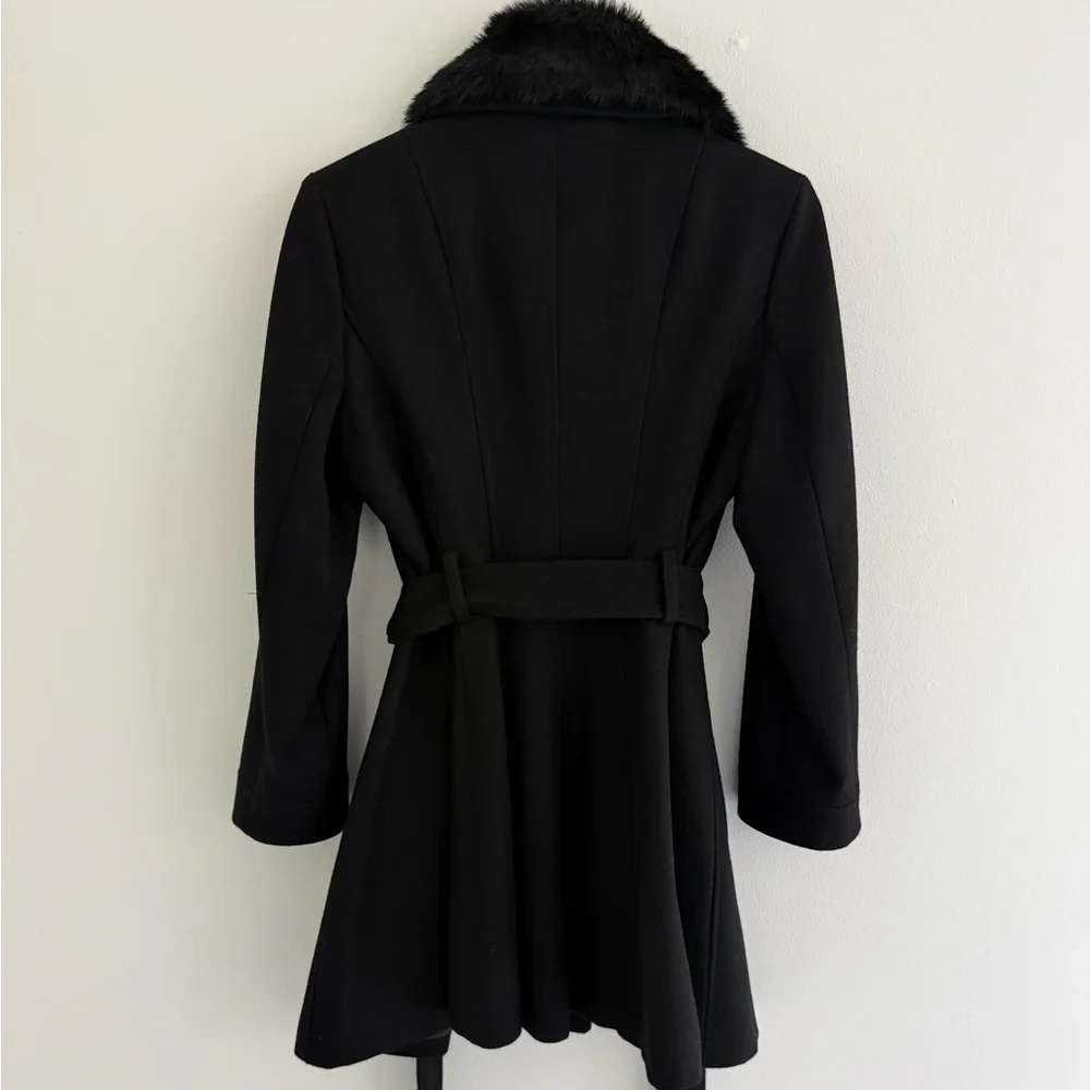 Laundry by Design Black Faux Fur Trim Wool Blend Peacoat Medium